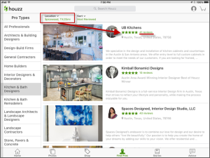 Houzz Pro Listing - narrow by reviews